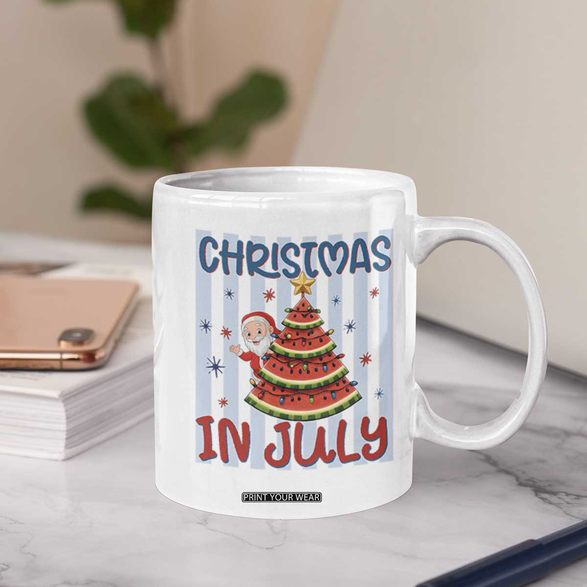 Funny Santa Christmas in July Coffee Mug Melon Christmas Tree Summer