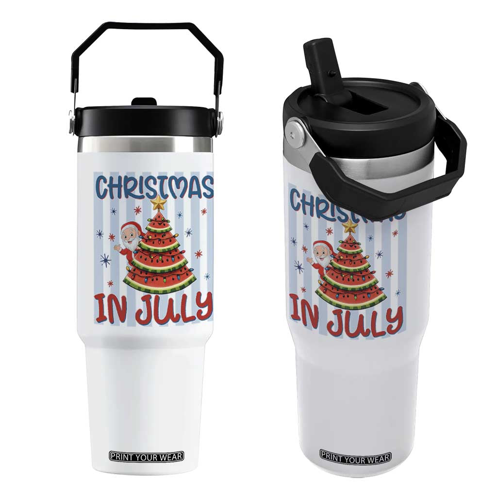 Funny Santa Christmas in July Flip Straw Tumbler Melon Christmas Tree Summer
