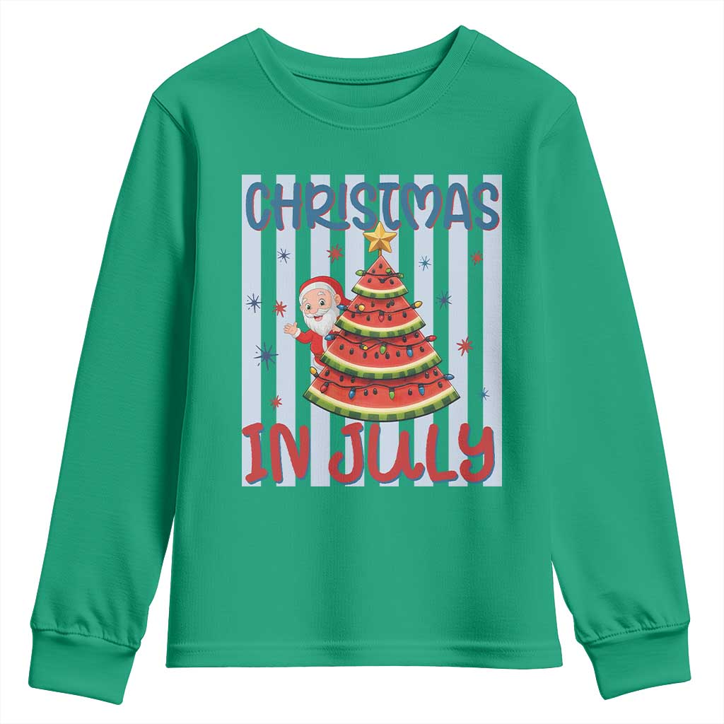 Funny Santa Christmas in July Youth Sweatshirt Melon Christmas Tree Summer
