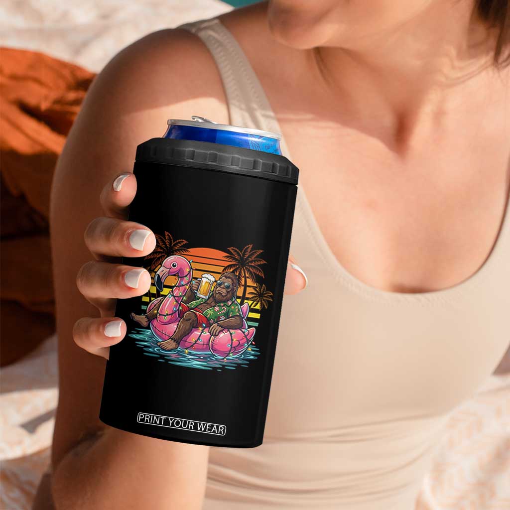 Funny Bigfoot Drinking Beer Christmas in July 4 in 1 Can Cooler Tumbler