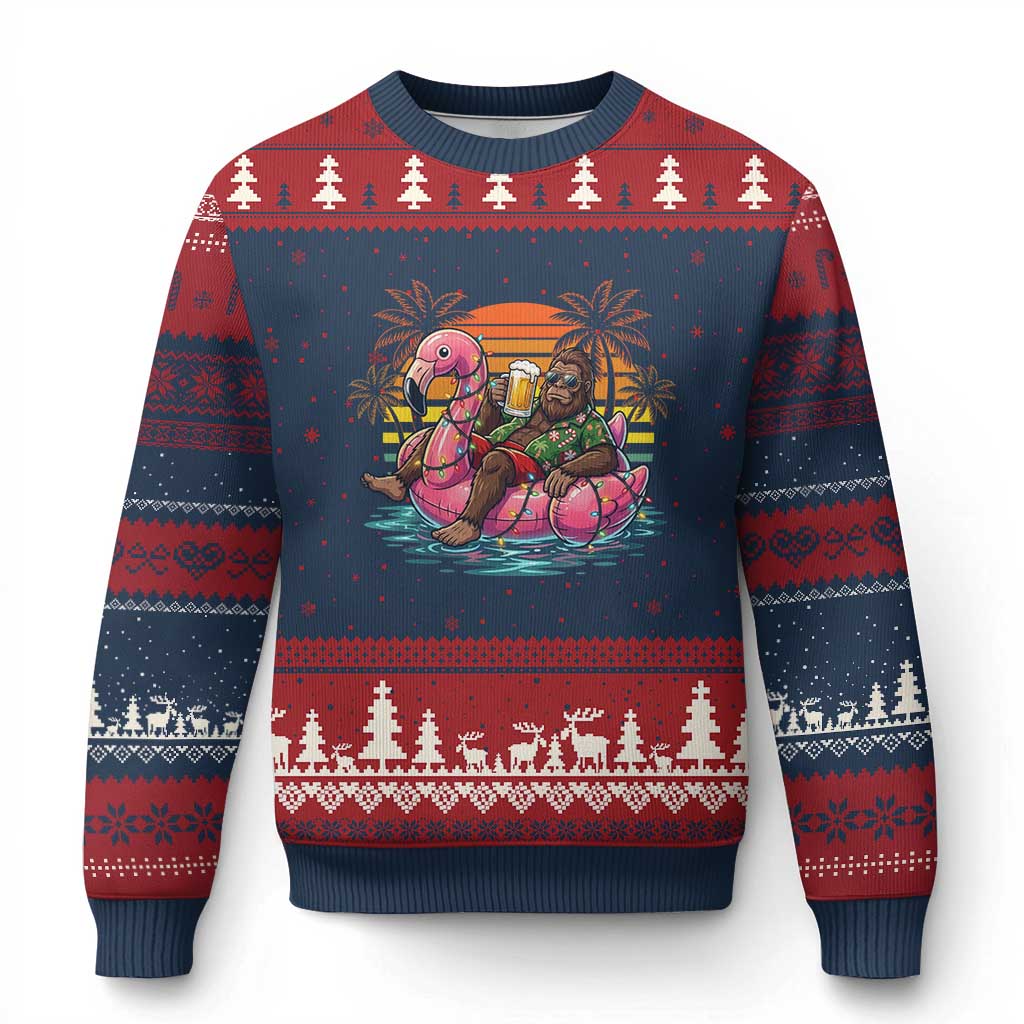 Funny Bigfoot Drinking Beer Christmas in July Ugly Christmas Sweater TS14 Navy Red Print Your Wear