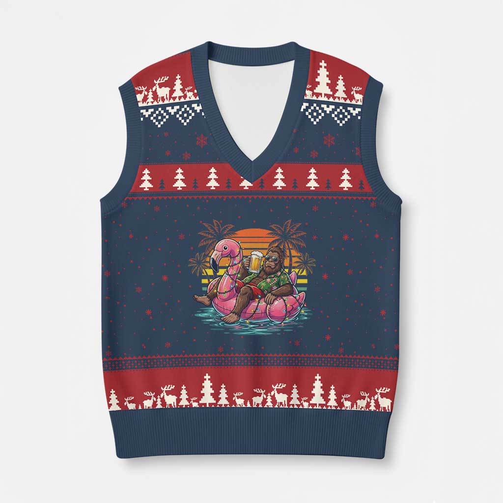 Funny Bigfoot Drinking Beer Christmas in July V-Neck Knit Sweater Vest