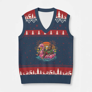 Funny Bigfoot Drinking Beer Christmas in July V-Neck Knit Sweater Vest