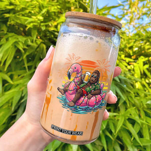 Funny Bigfoot Drinking Beer Christmas in July Glass Can