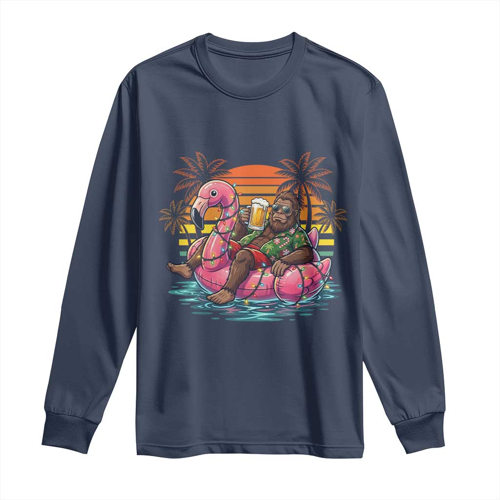 Funny Bigfoot Drinking Beer Christmas in July Long Sleeve Shirt