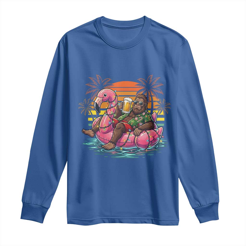 Funny Bigfoot Drinking Beer Christmas in July Long Sleeve Shirt