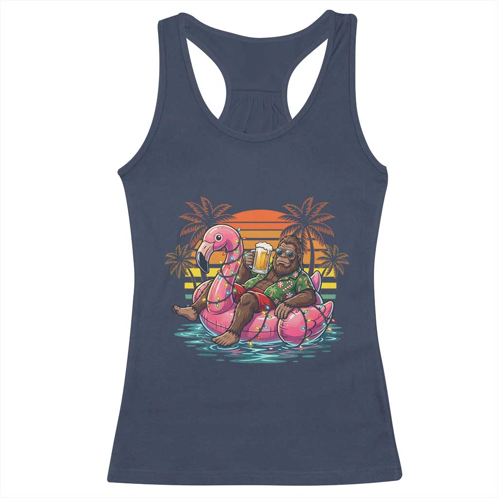 Funny Bigfoot Drinking Beer Christmas in July Racerback Tank Top
