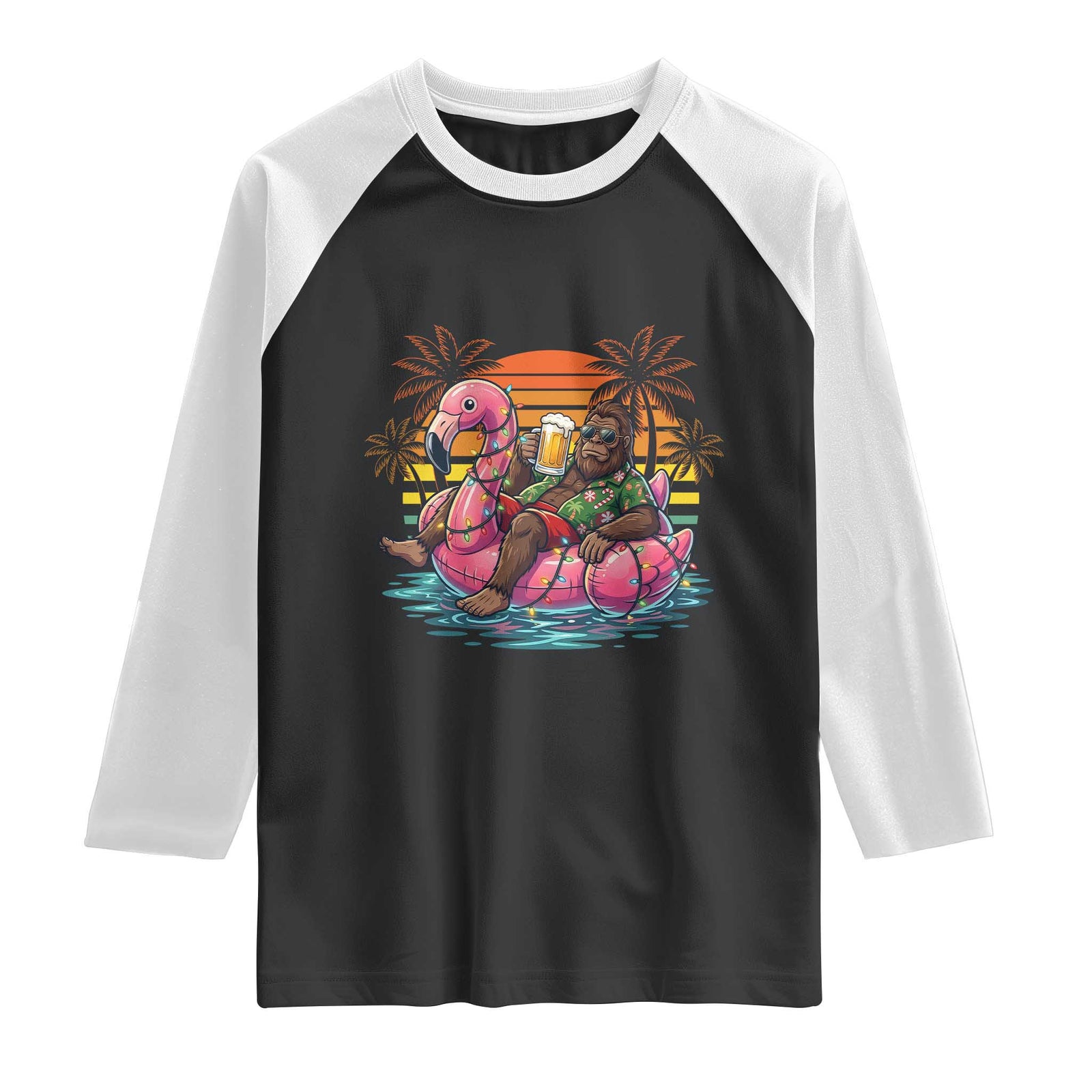Funny Bigfoot Drinking Beer Christmas in July Raglan Shirt TS14 Black White Print Your Wear