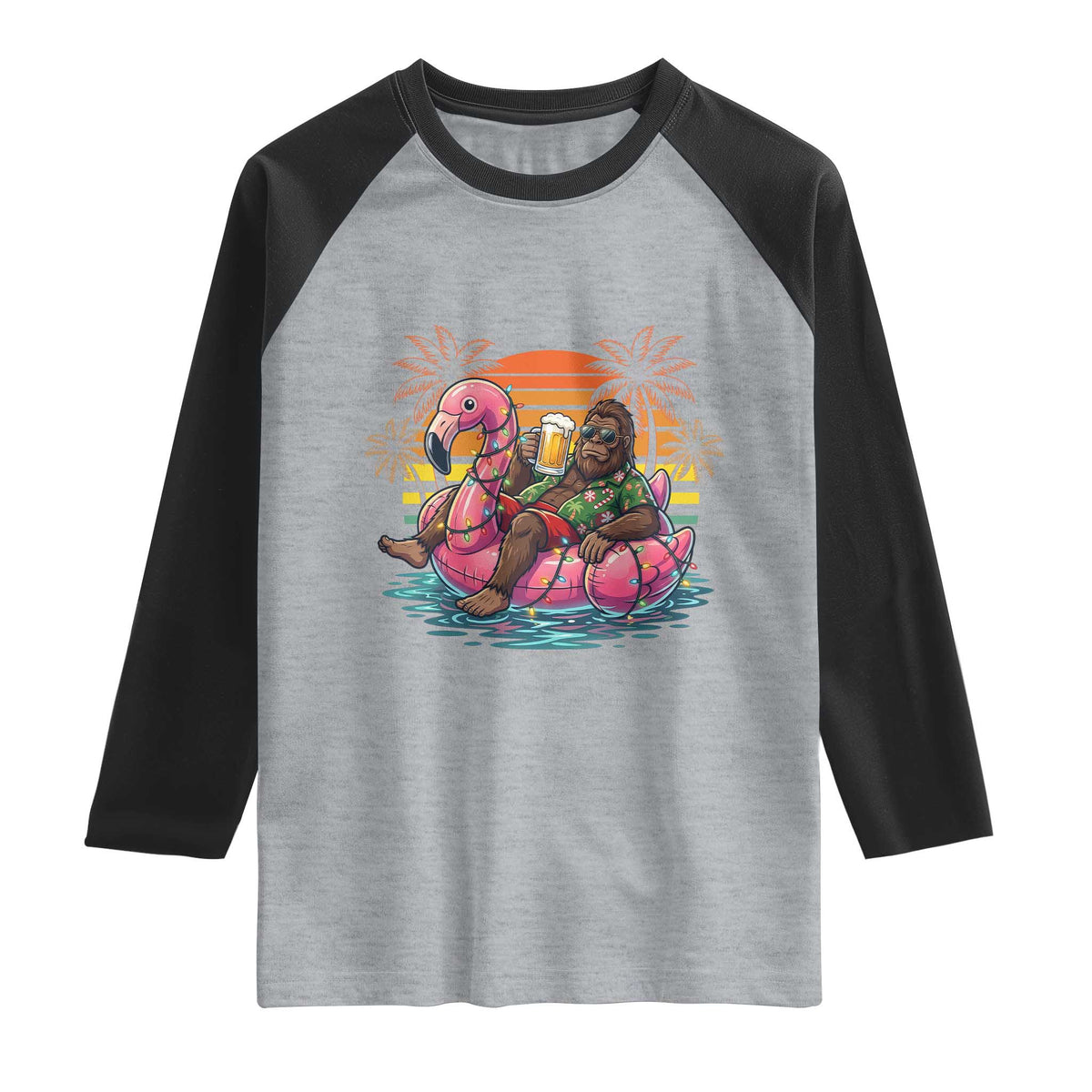 Funny Bigfoot Drinking Beer Christmas in July Raglan Shirt