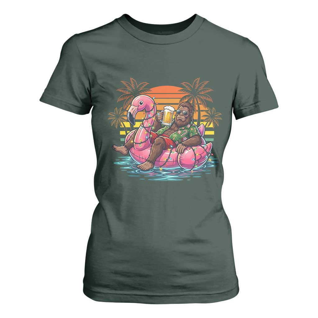 Funny Bigfoot Drinking Beer Christmas in July T Shirt For Women