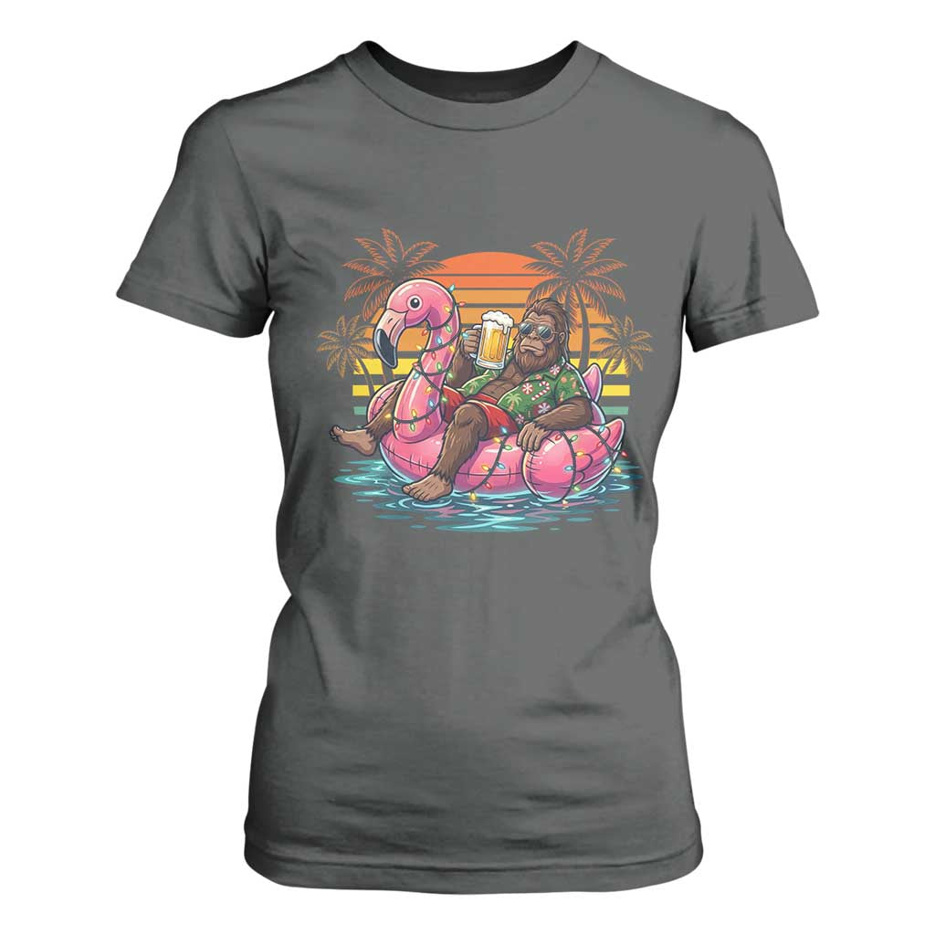 Funny Bigfoot Drinking Beer Christmas in July T Shirt For Women