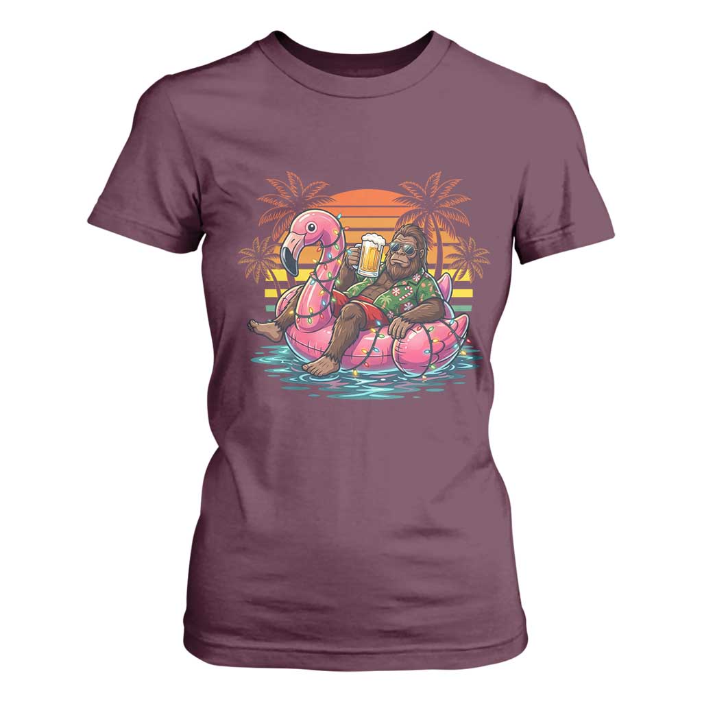 Funny Bigfoot Drinking Beer Christmas in July T Shirt For Women