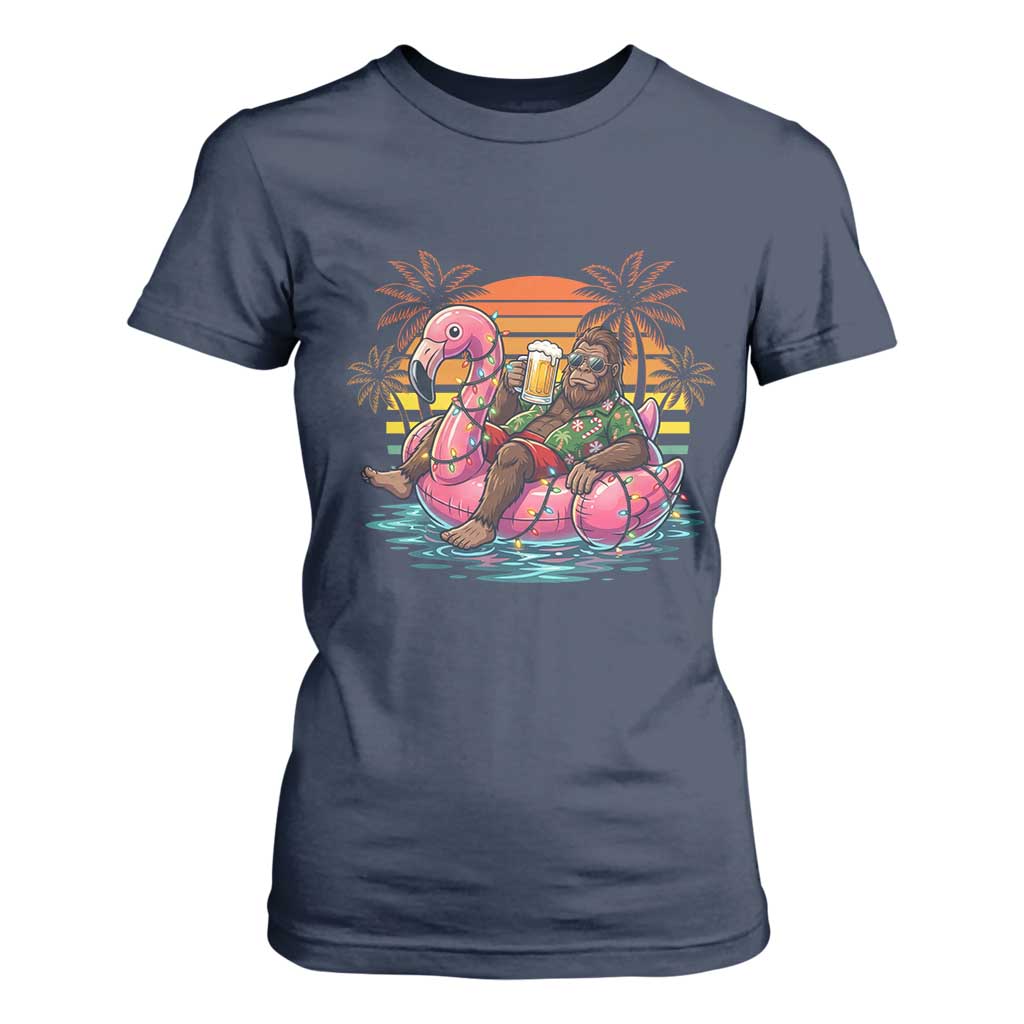 Funny Bigfoot Drinking Beer Christmas in July T Shirt For Women
