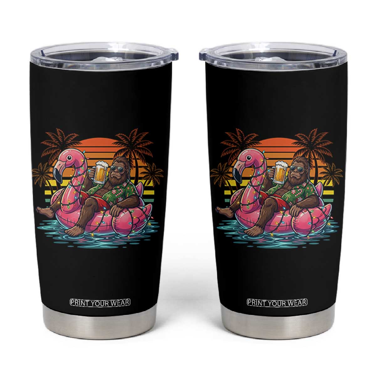 Funny Bigfoot Drinking Beer Christmas in July Tumbler Cup