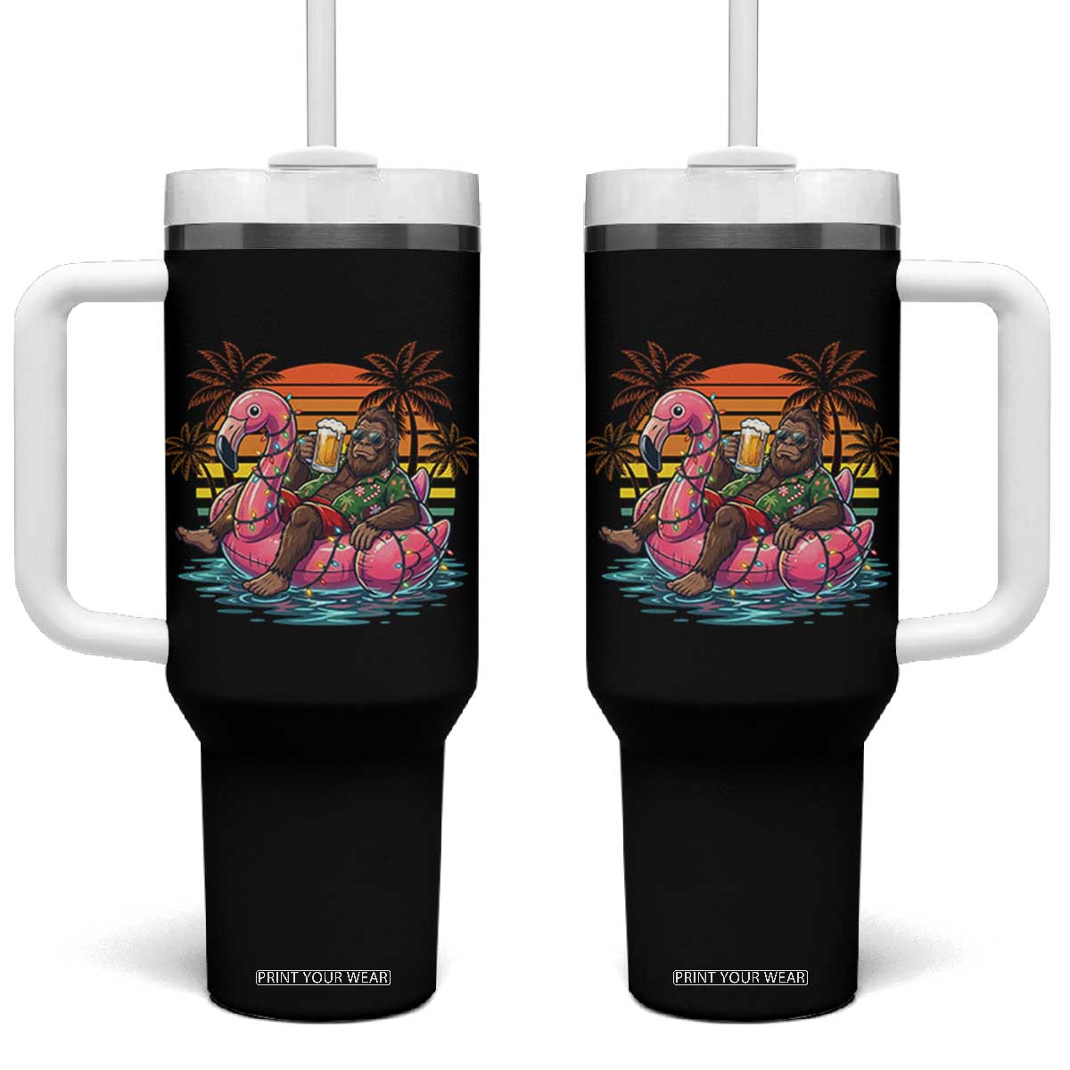 Funny Bigfoot Drinking Beer Christmas in July Tumbler With Handle