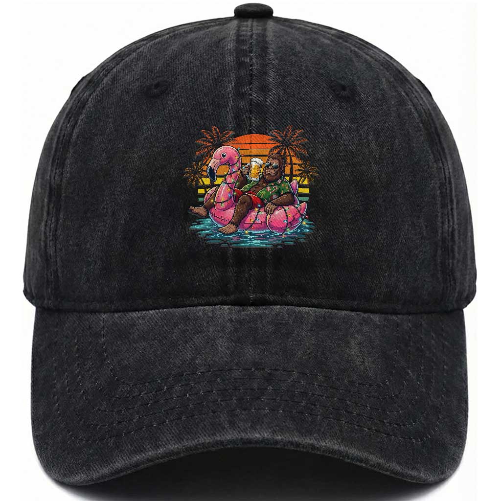 Funny Bigfoot Drinking Beer Christmas in July Washed Cotton Baseball Cap