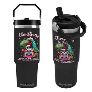 Christmas in July Santa Flip Straw Tumbler Palm Tree Beach Summer Hawaii