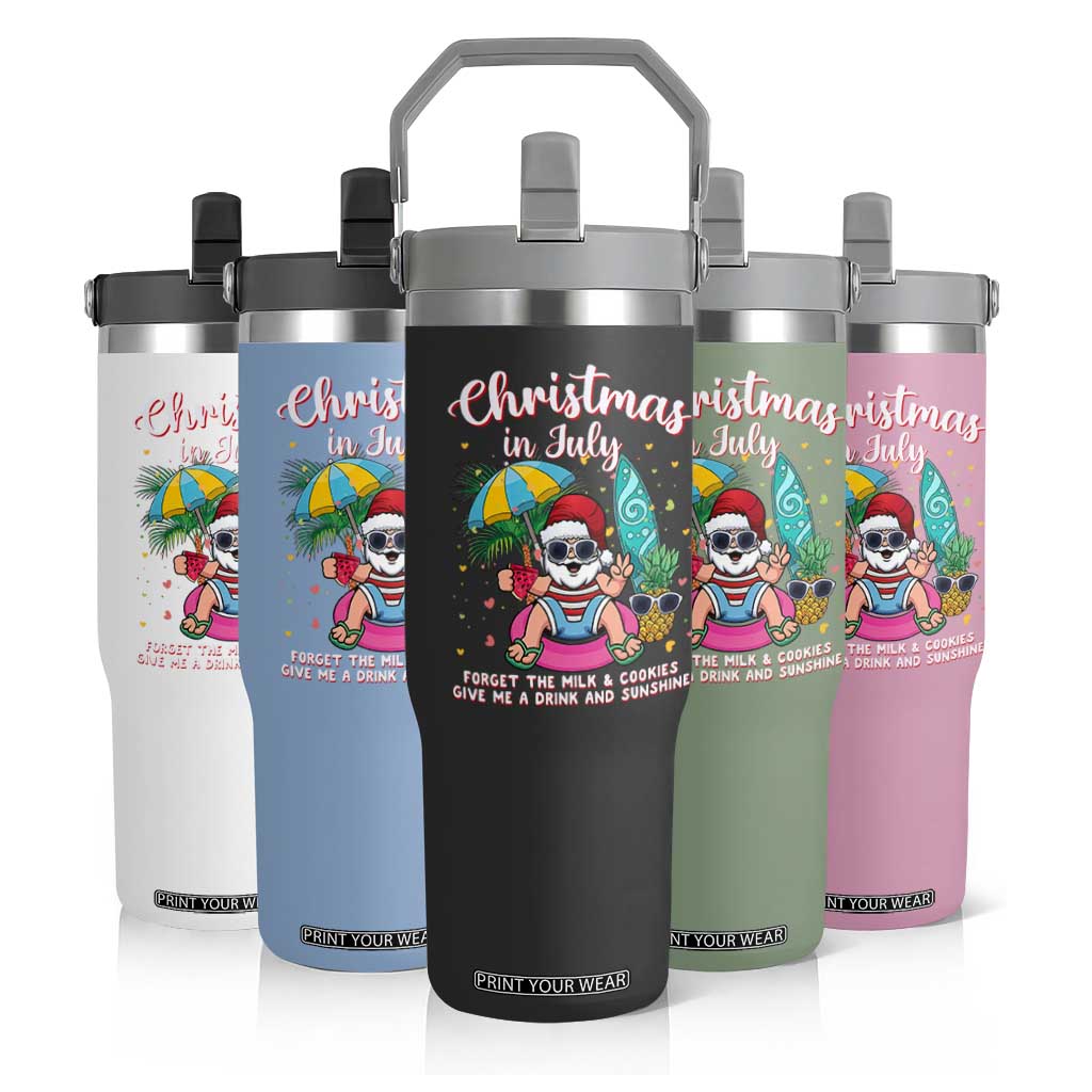 Christmas in July Santa Flip Straw Tumbler Palm Tree Beach Summer Hawaii
