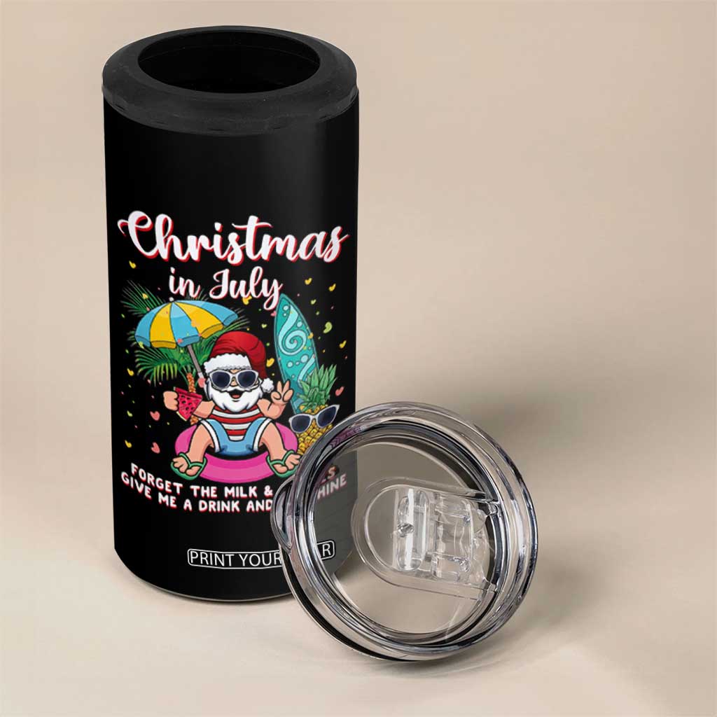 Christmas in July Santa 4 in 1 Can Cooler Tumbler Palm Tree Beach Summer Hawaii