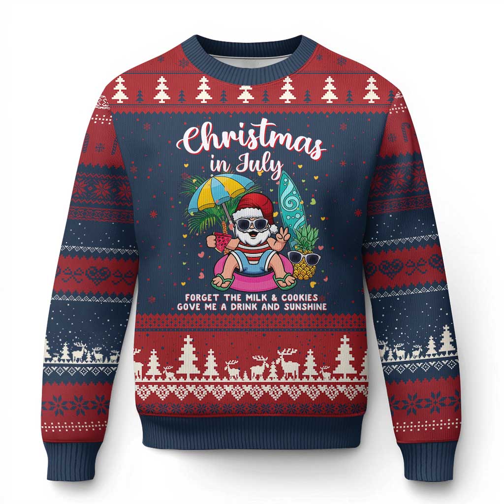 Christmas in July Santa Ugly Christmas Sweater Palm Tree Beach Summer Hawaii TS14 Navy Red Print Your Wear