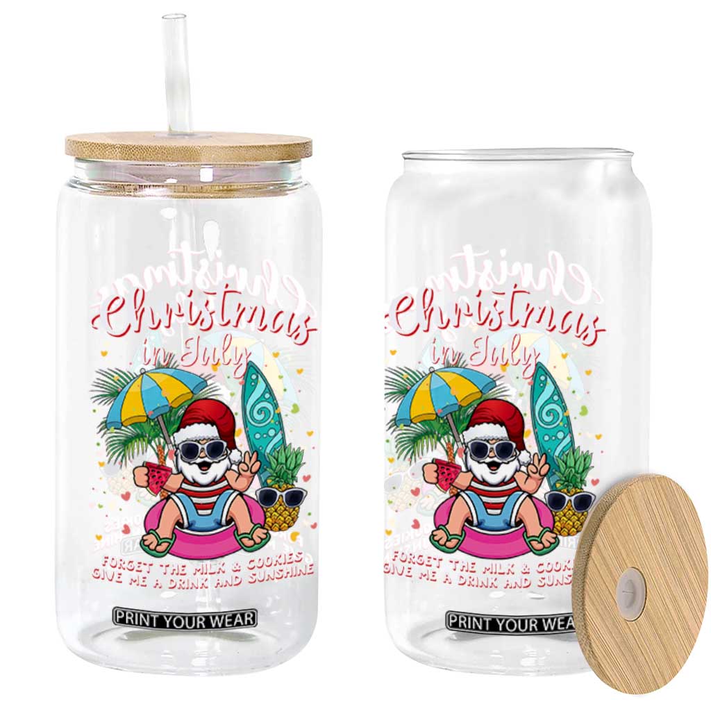 Christmas in July Santa Glass Can Palm Tree Beach Summer Hawaii