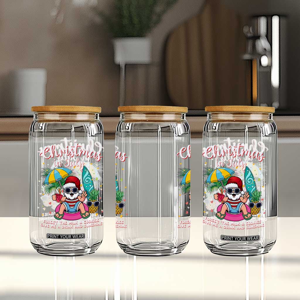 Christmas in July Santa Glass Can Palm Tree Beach Summer Hawaii