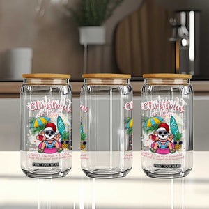 Christmas in July Santa Glass Can Palm Tree Beach Summer Hawaii