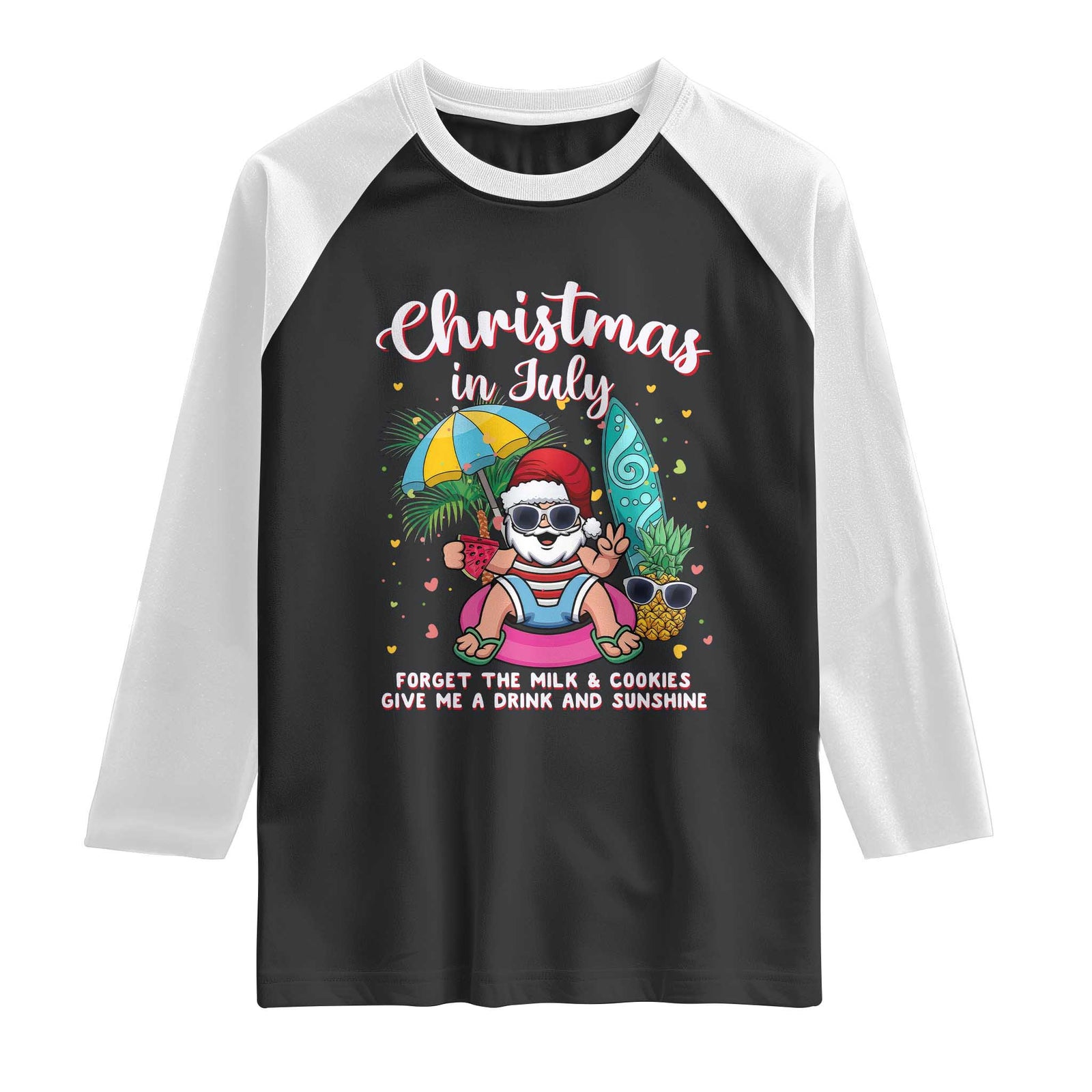 Christmas in July Santa Raglan Shirt Palm Tree Beach Summer Hawaii TS14 Black White Print Your Wear