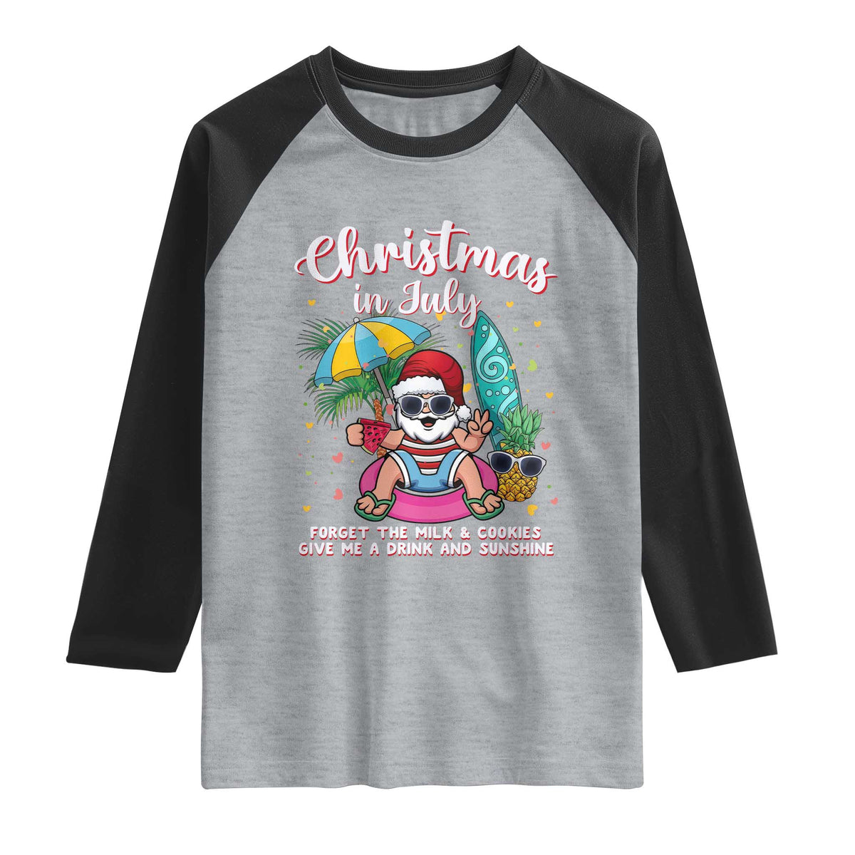 Christmas in July Santa Raglan Shirt Palm Tree Beach Summer Hawaii