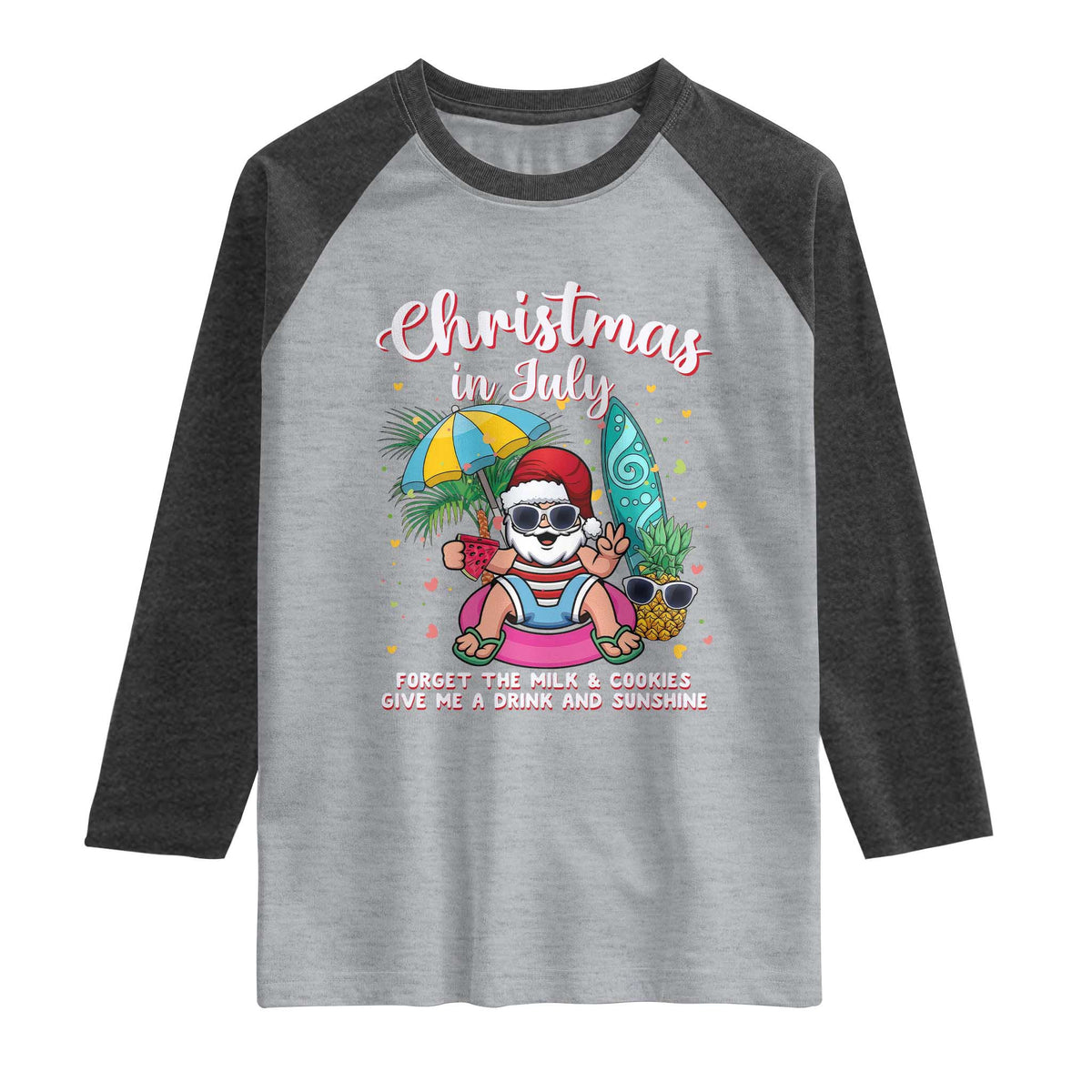 Christmas in July Santa Raglan Shirt Palm Tree Beach Summer Hawaii