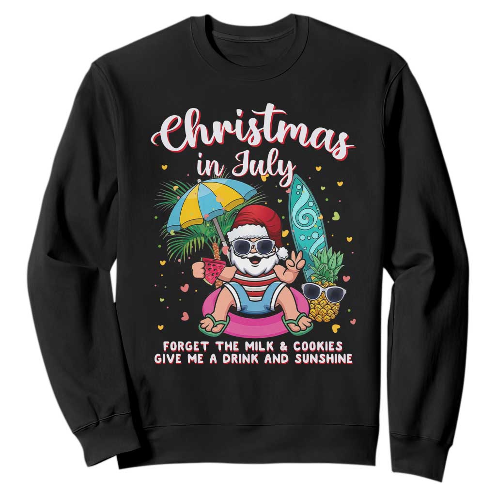 Christmas in July Santa Sweatshirt Palm Tree Beach Summer Hawaii