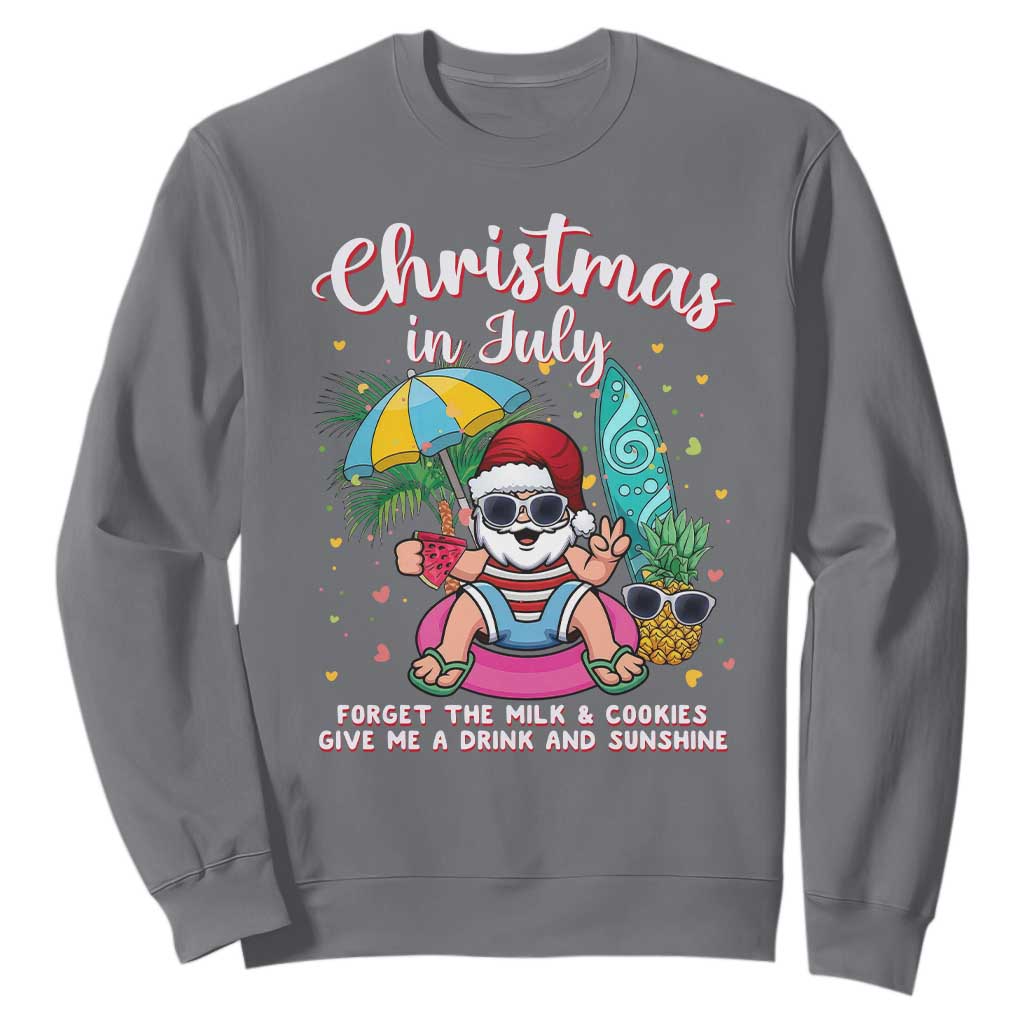 Christmas in July Santa Sweatshirt Palm Tree Beach Summer Hawaii