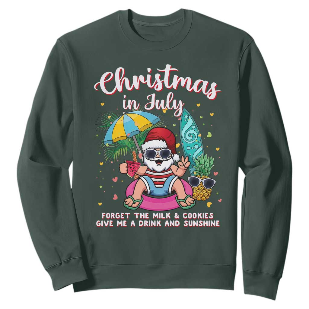 Christmas in July Santa Sweatshirt Palm Tree Beach Summer Hawaii
