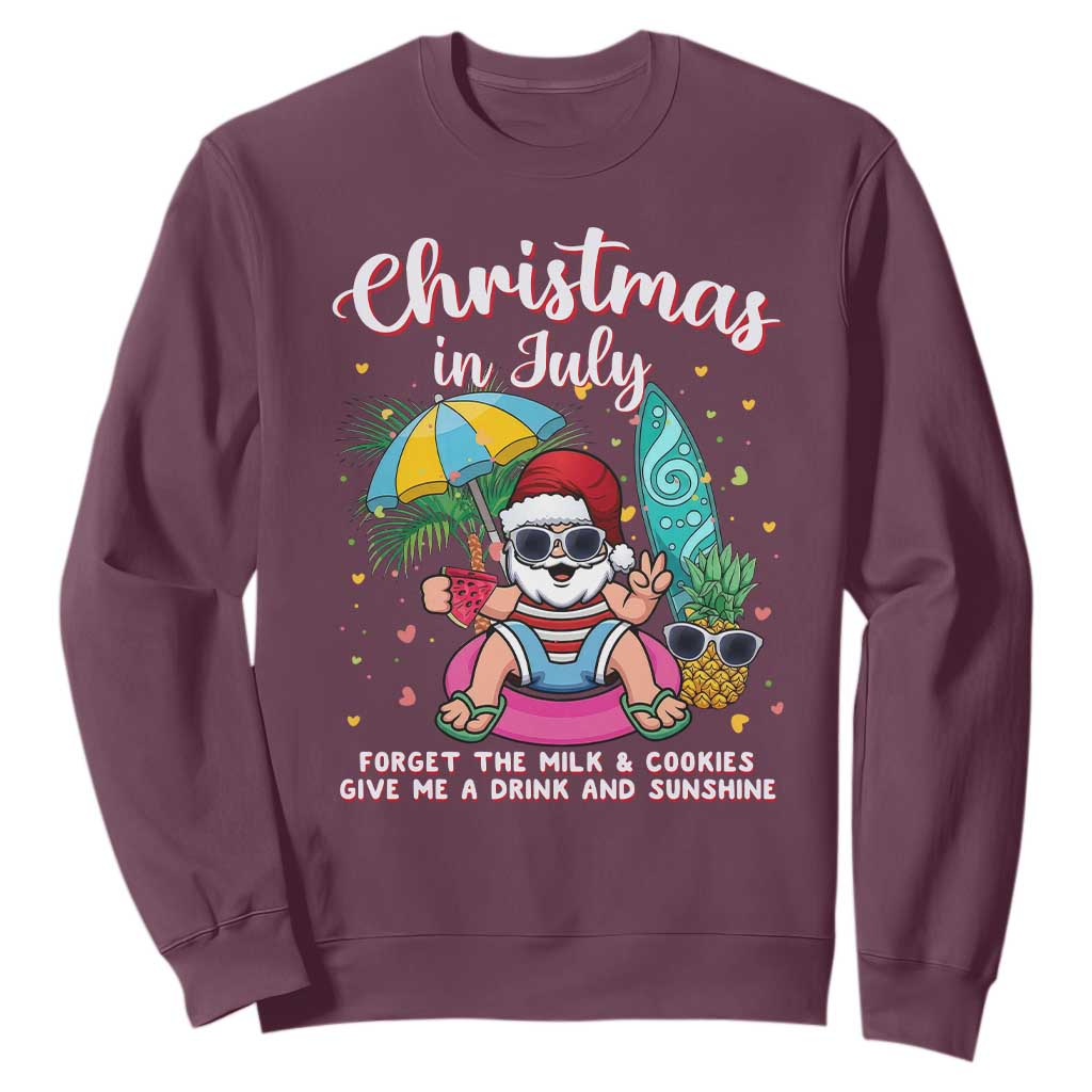 Christmas in July Santa Sweatshirt Palm Tree Beach Summer Hawaii
