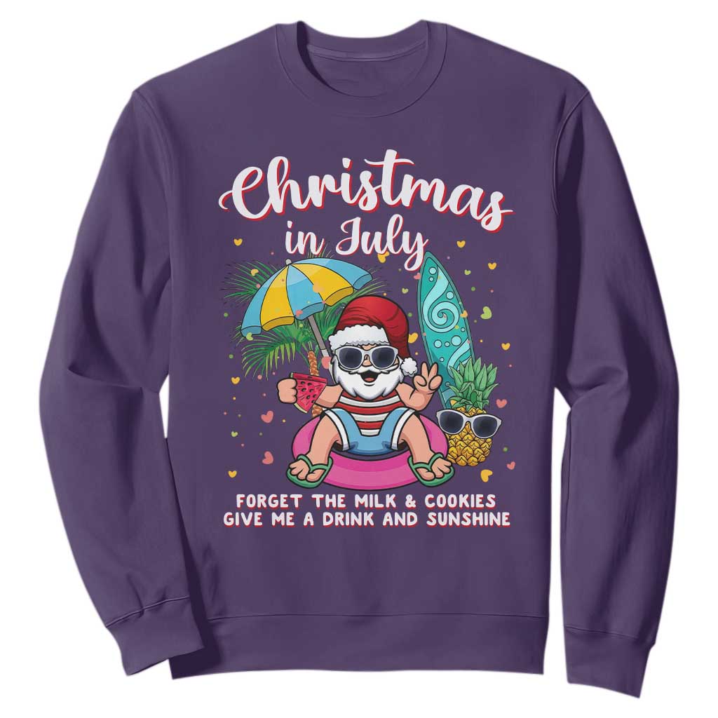 Christmas in July Santa Sweatshirt Palm Tree Beach Summer Hawaii