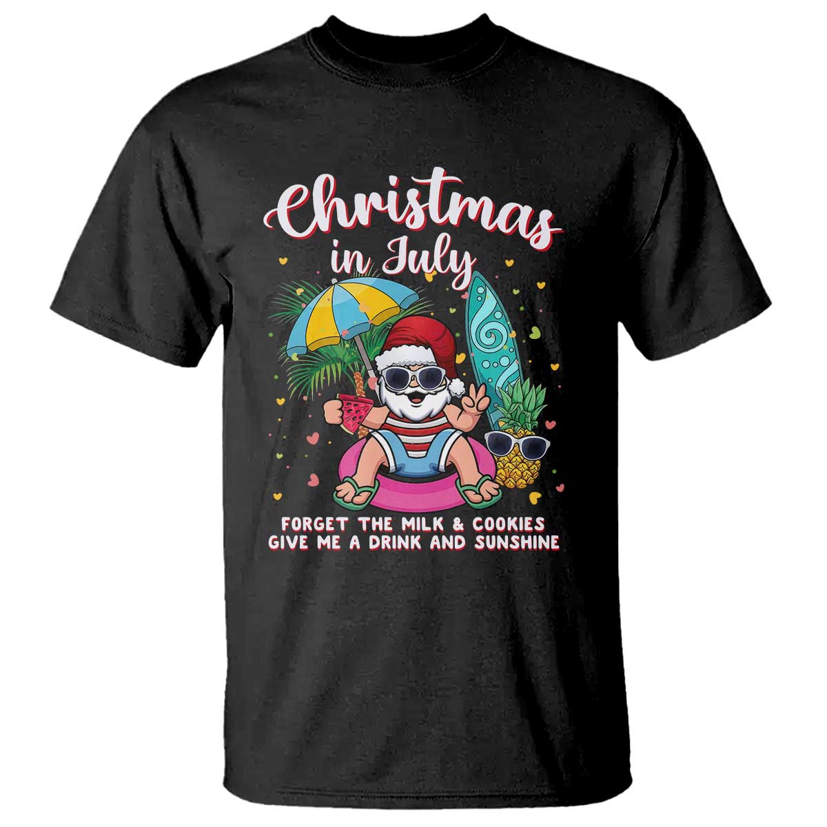 Christmas in July Santa T Shirt Palm Tree Beach Summer Hawaii