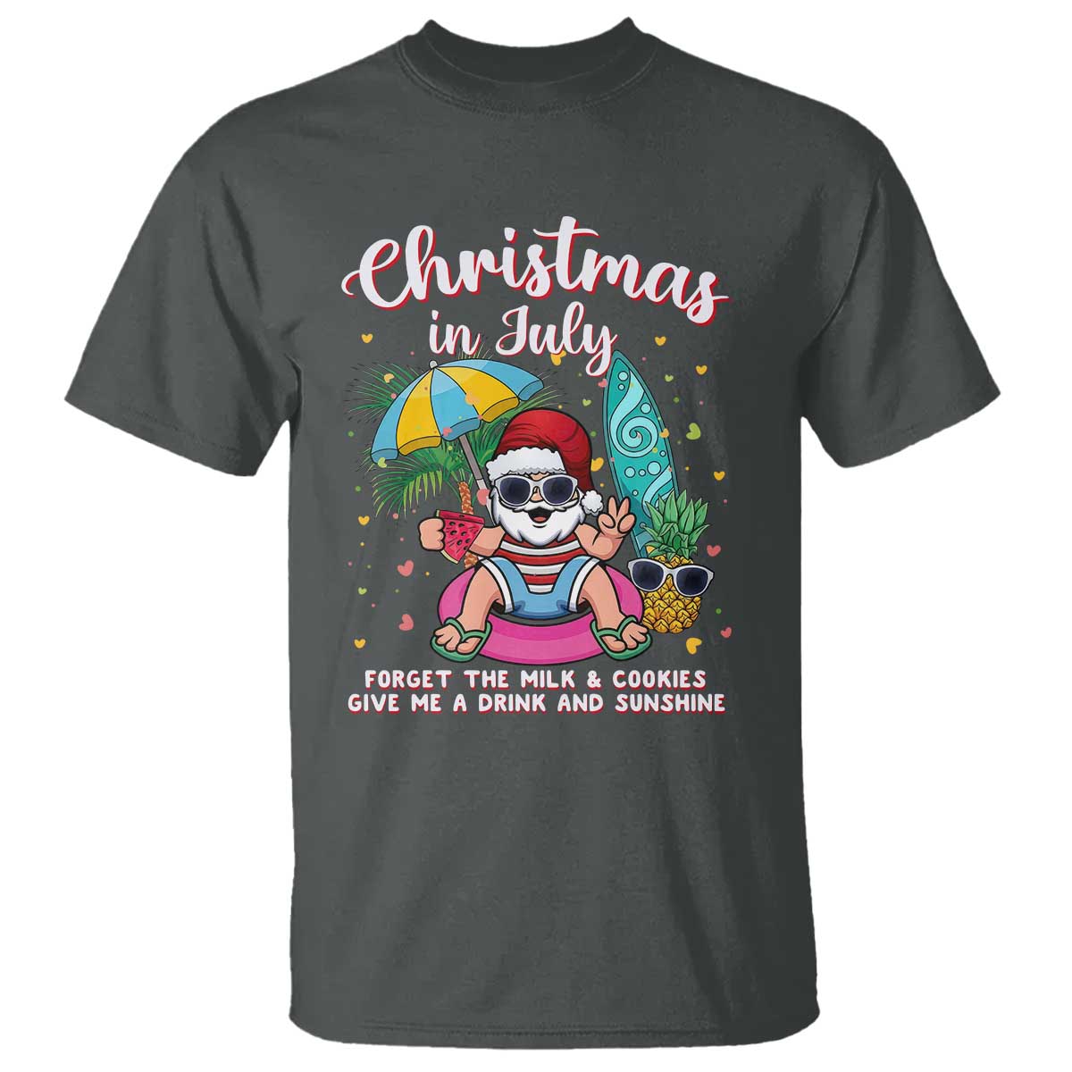 Christmas in July Santa T Shirt Palm Tree Beach Summer Hawaii