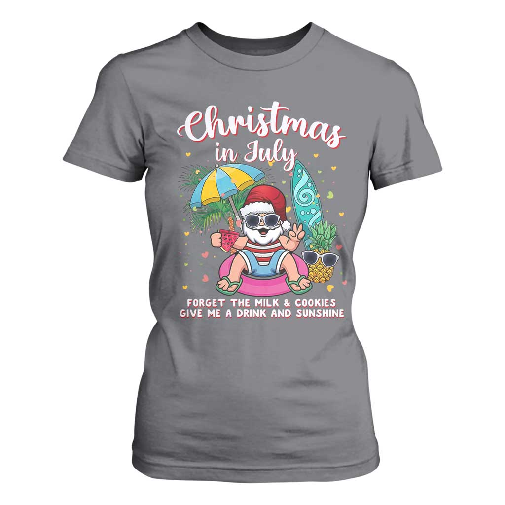 Christmas in July Santa T Shirt For Women Palm Tree Beach Summer Hawaii