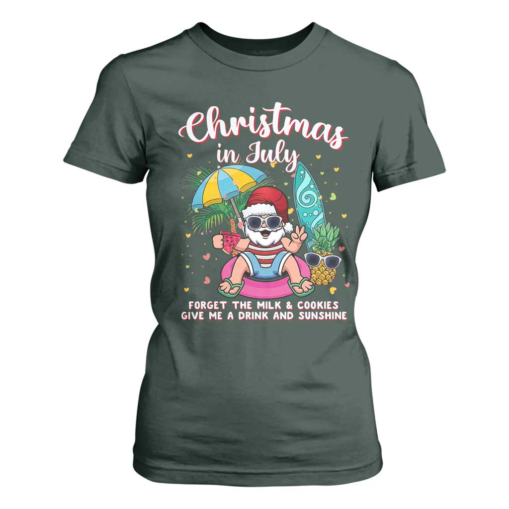 Christmas in July Santa T Shirt For Women Palm Tree Beach Summer Hawaii