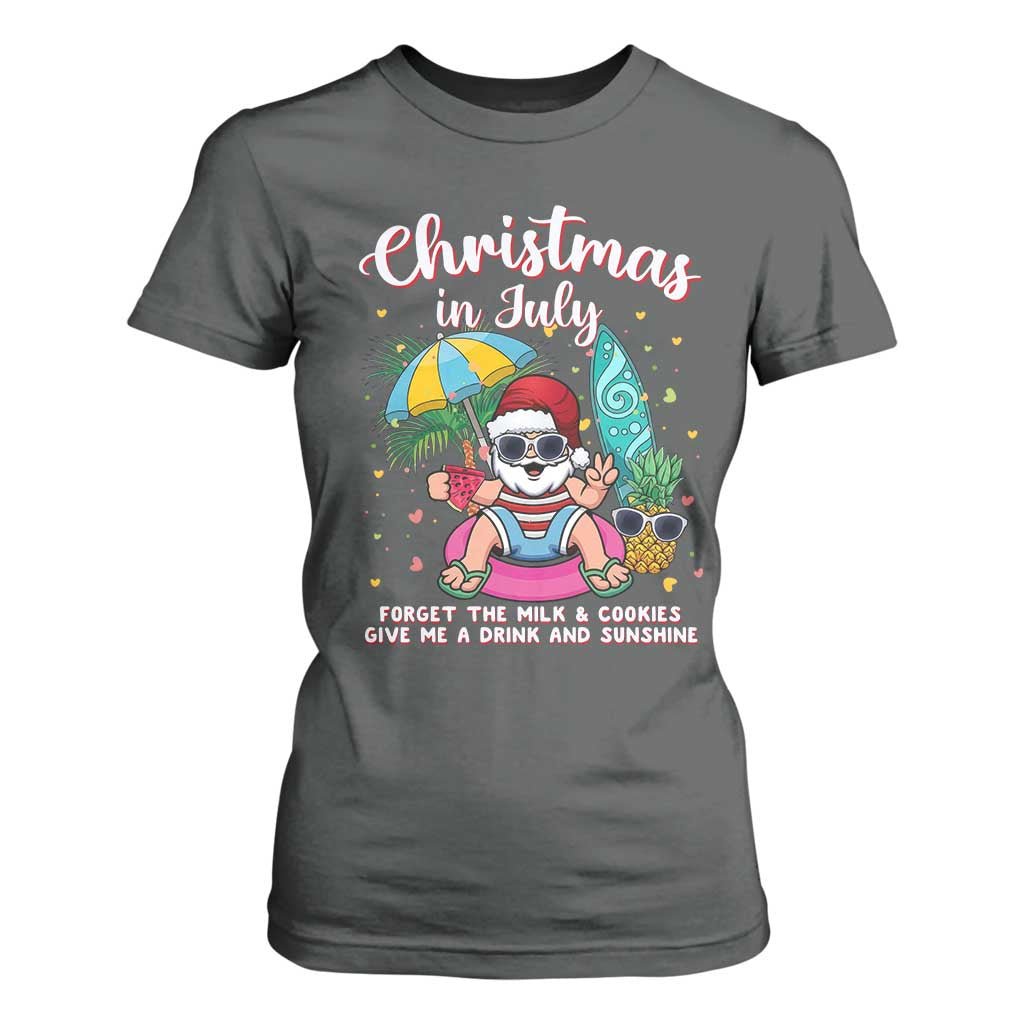 Christmas in July Santa T Shirt For Women Palm Tree Beach Summer Hawaii