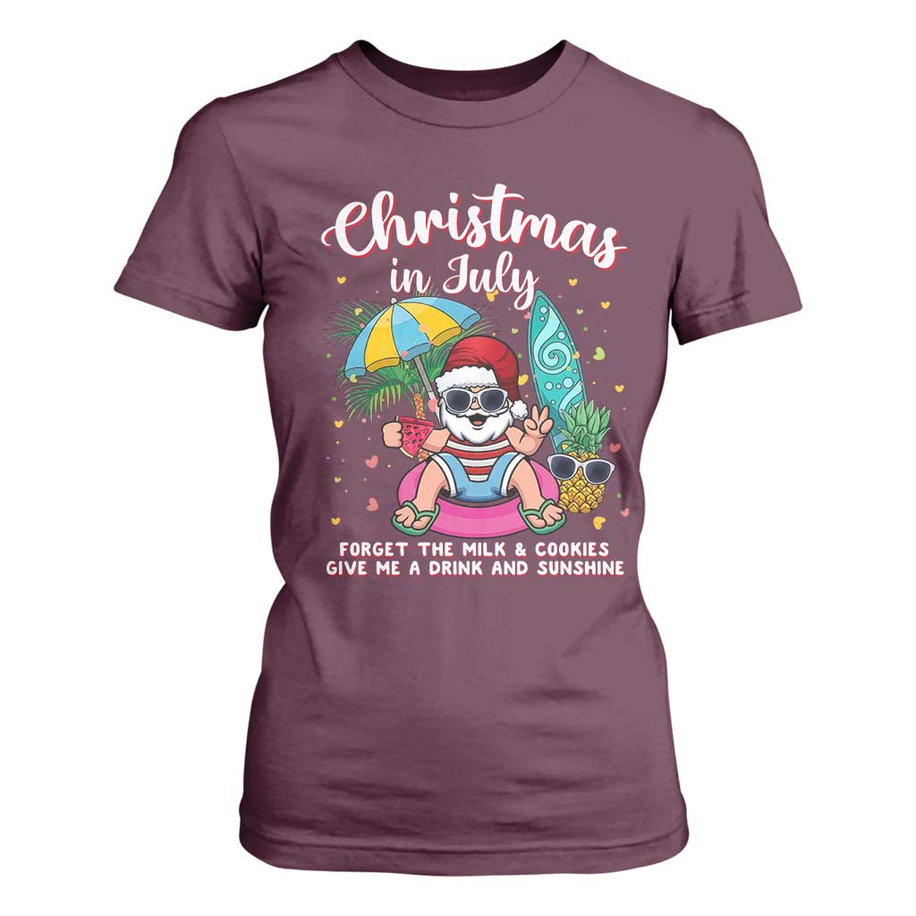 Christmas in July Santa T Shirt For Women Palm Tree Beach Summer Hawaii