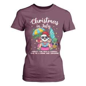 Christmas in July Santa T Shirt For Women Palm Tree Beach Summer Hawaii