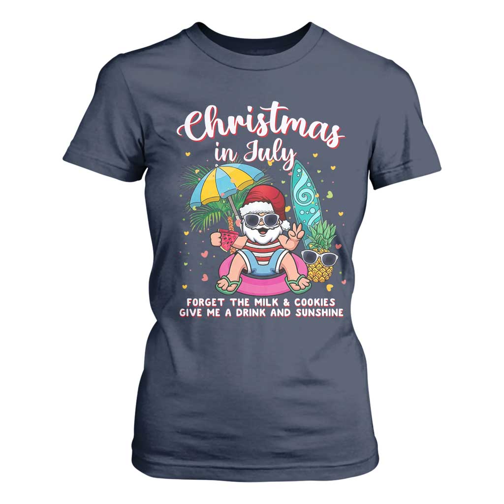 Christmas in July Santa T Shirt For Women Palm Tree Beach Summer Hawaii