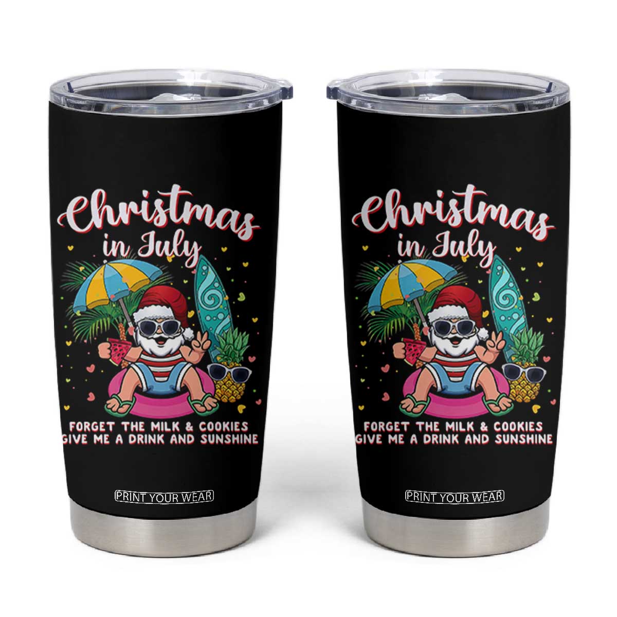 Christmas in July Santa Tumbler Cup Palm Tree Beach Summer Hawaii