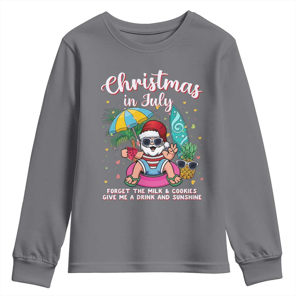 Christmas in July Santa Youth Sweatshirt Palm Tree Beach Summer Hawaii