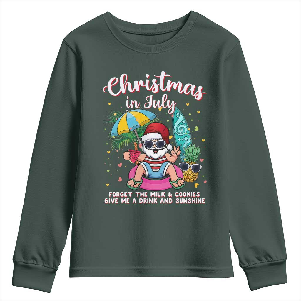 Christmas in July Santa Youth Sweatshirt Palm Tree Beach Summer Hawaii