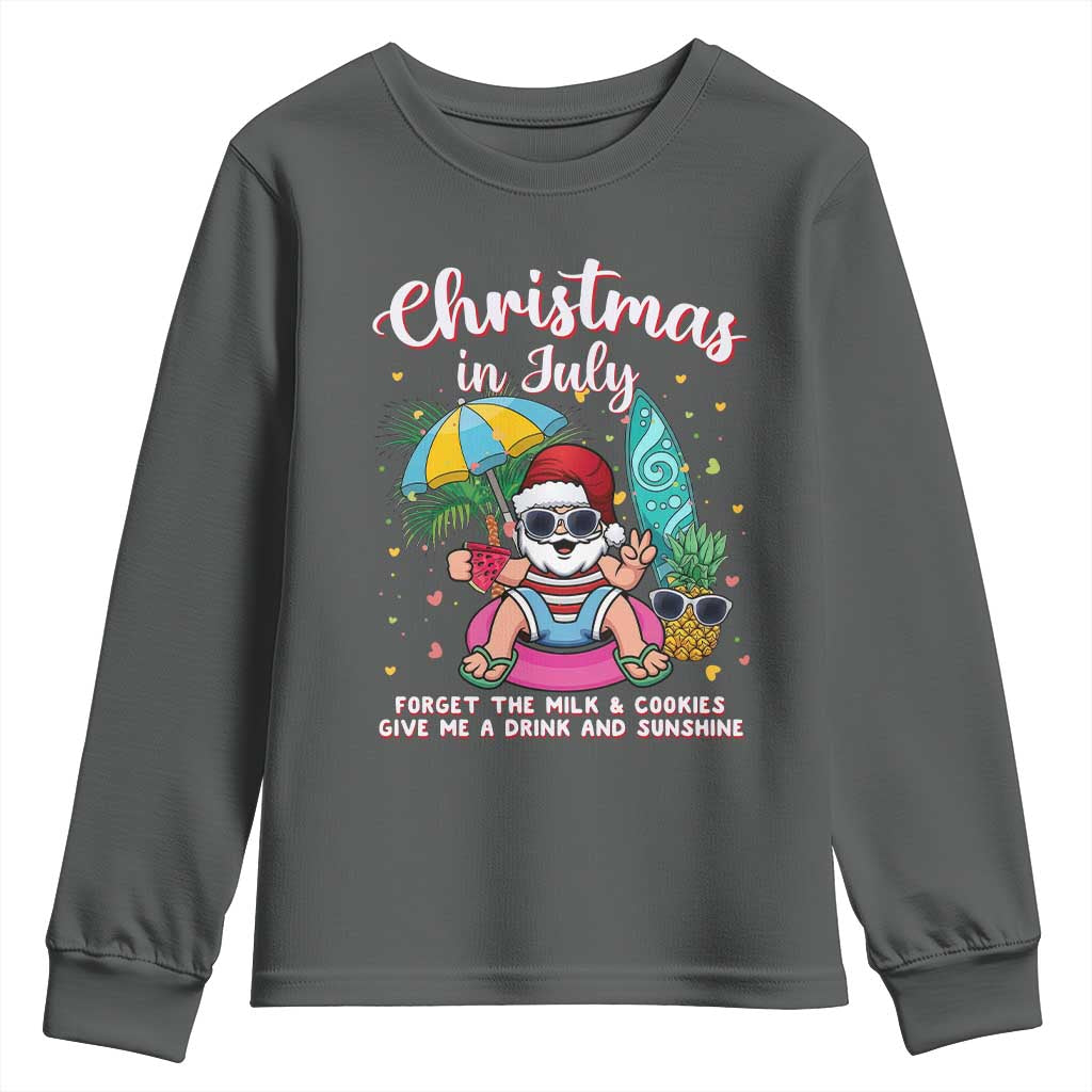 Christmas in July Santa Youth Sweatshirt Palm Tree Beach Summer Hawaii