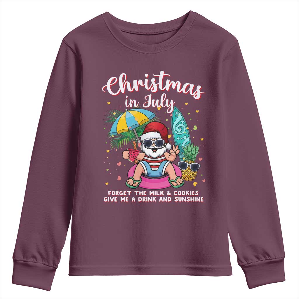 Christmas in July Santa Youth Sweatshirt Palm Tree Beach Summer Hawaii
