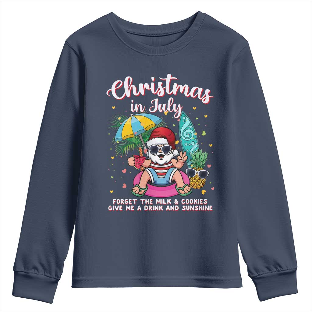 Christmas in July Santa Youth Sweatshirt Palm Tree Beach Summer Hawaii