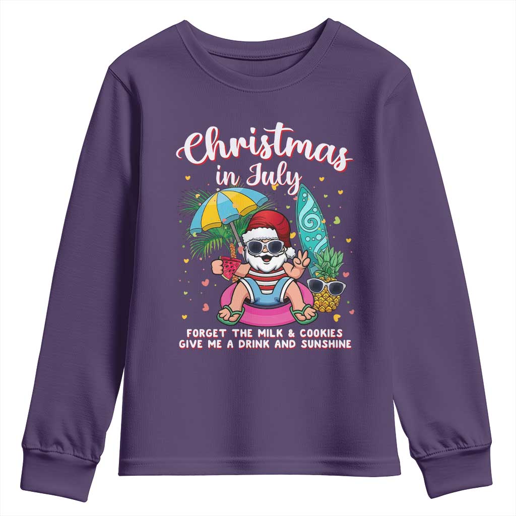 Christmas in July Santa Youth Sweatshirt Palm Tree Beach Summer Hawaii